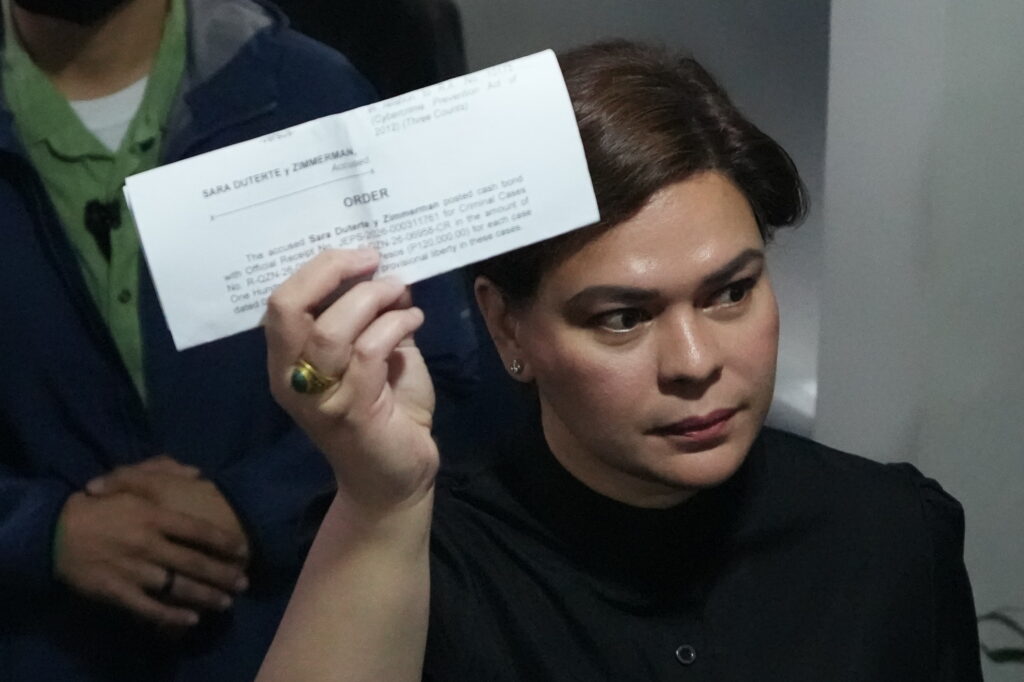 Sara Duterte posts bail after 2026 arrest order over alleged assassination threat